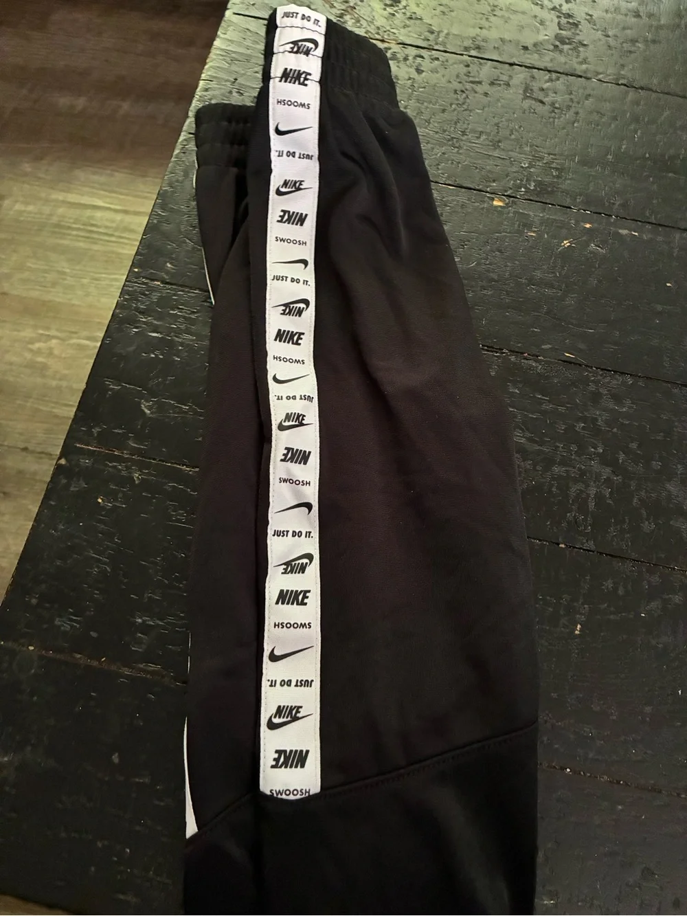 Nike Black Joggers with White Logo Tape